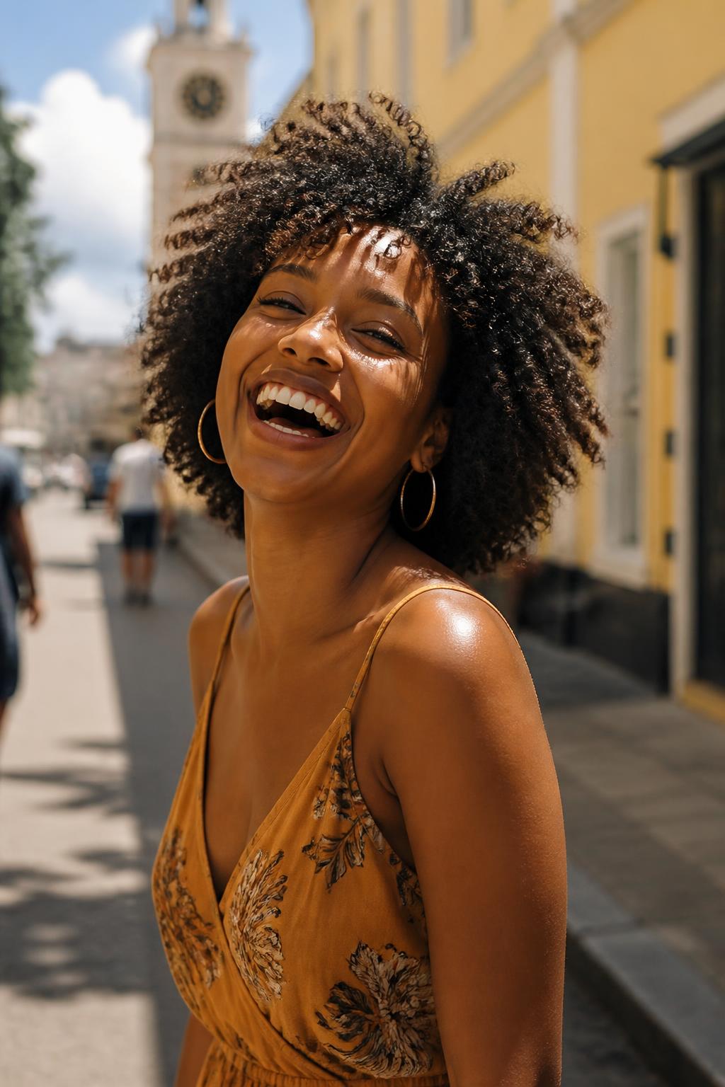 Client smiling after a salon visit in Barbados